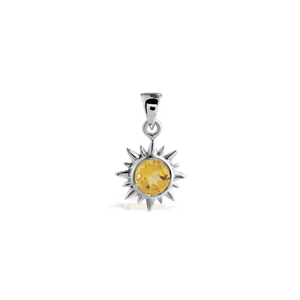 925 Sterling Silver Citrine November Birthstone Sunburst Pendant Necklace
