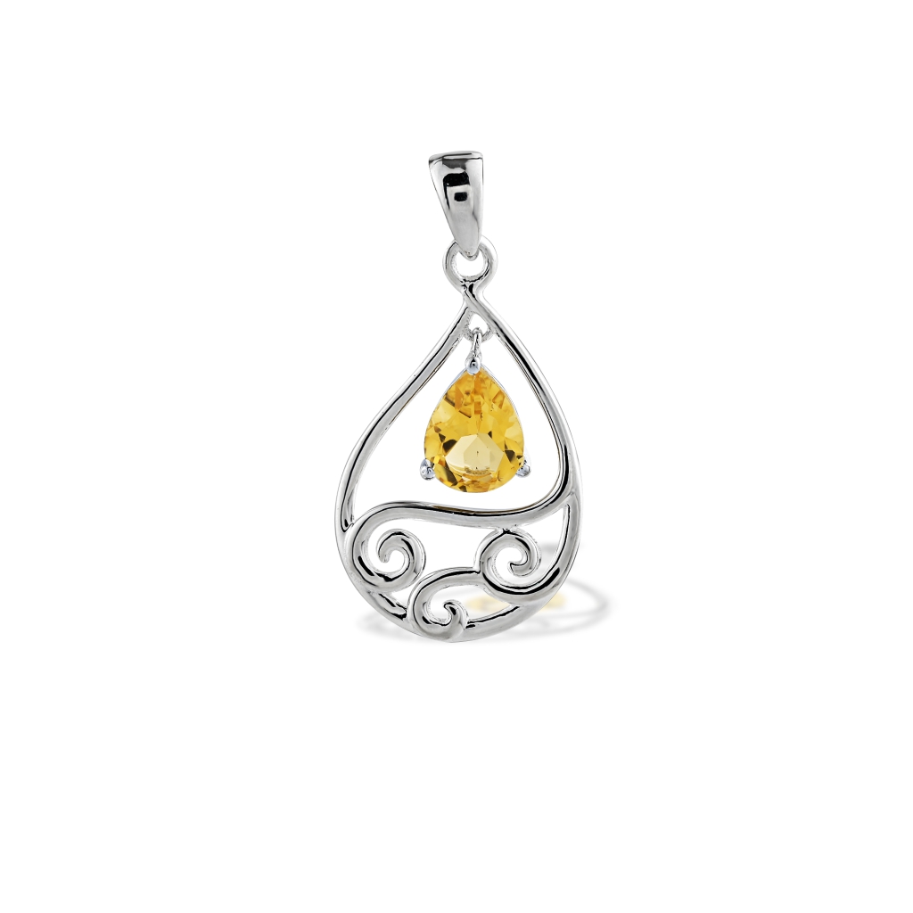 Natural Citrine November Birthstone Sterling Silver Pendant Necklace For Women