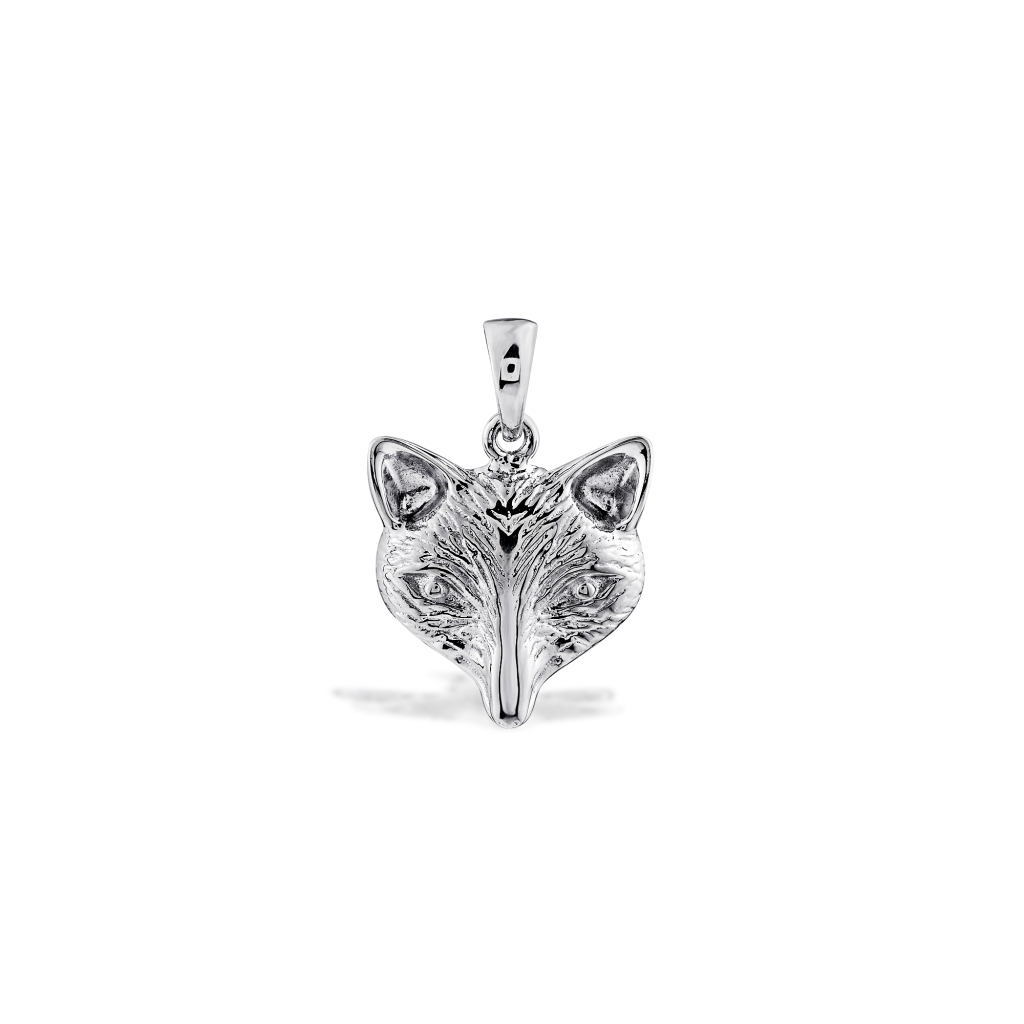 Pure 925 Sterling Silver Fox Animal Head Pendant Necklace