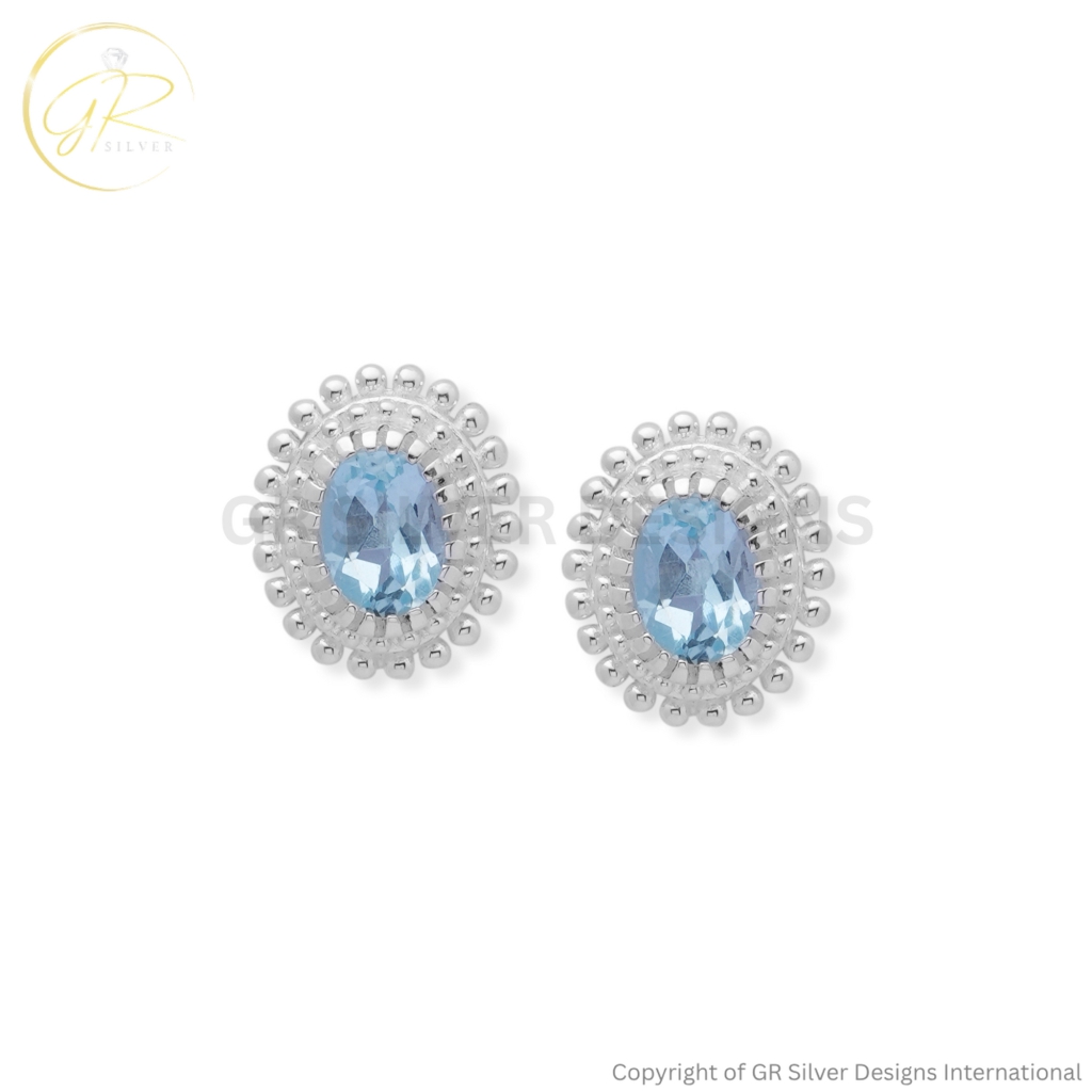 Blue Topaz Studs Earrings For Women