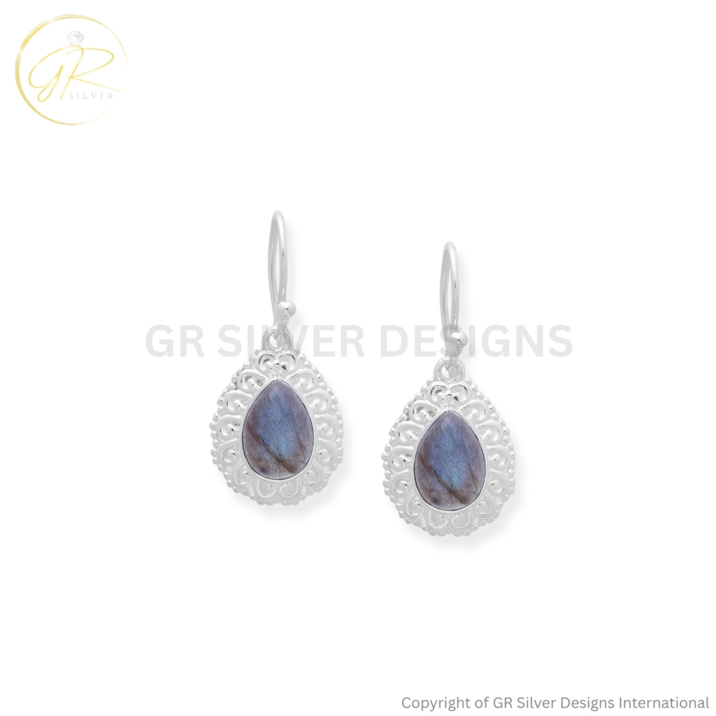 925 Sterling Silver Labradorite Teardrop Earrings
