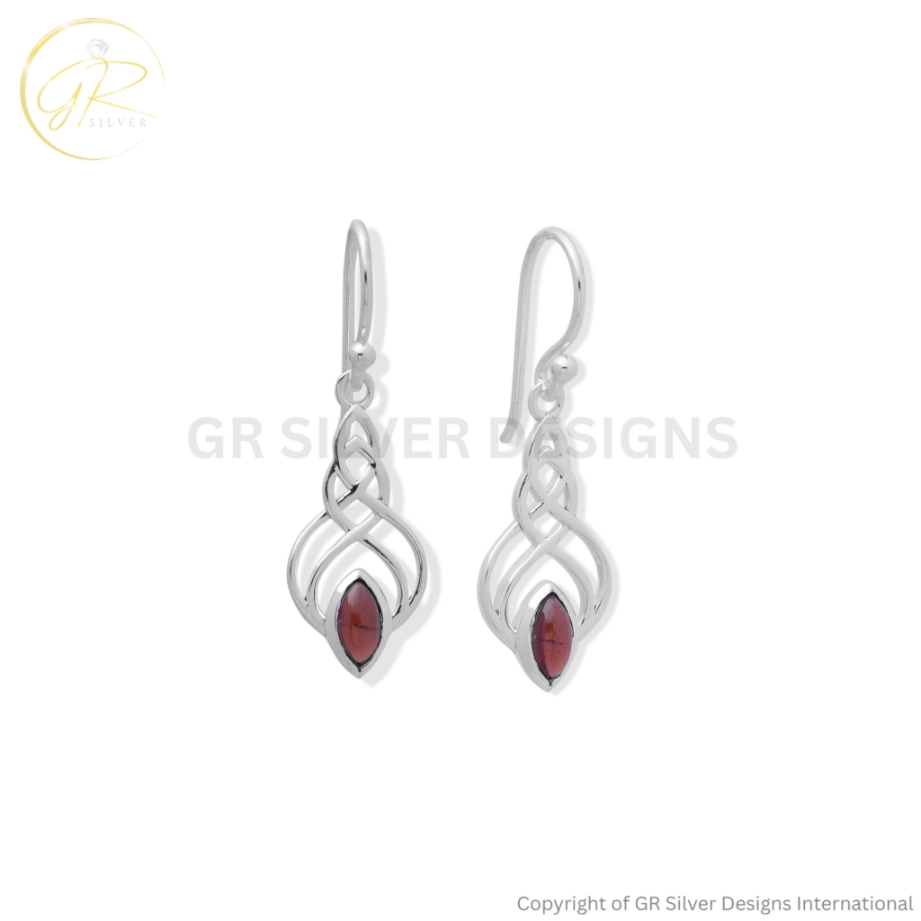 925 Sterling Silver Celtic Knot Rhodolite Dangle Earrings