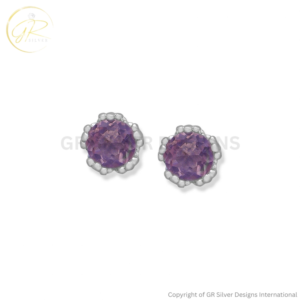 Natural Rose Quartz Sterling Silver Stud Earrings for Women