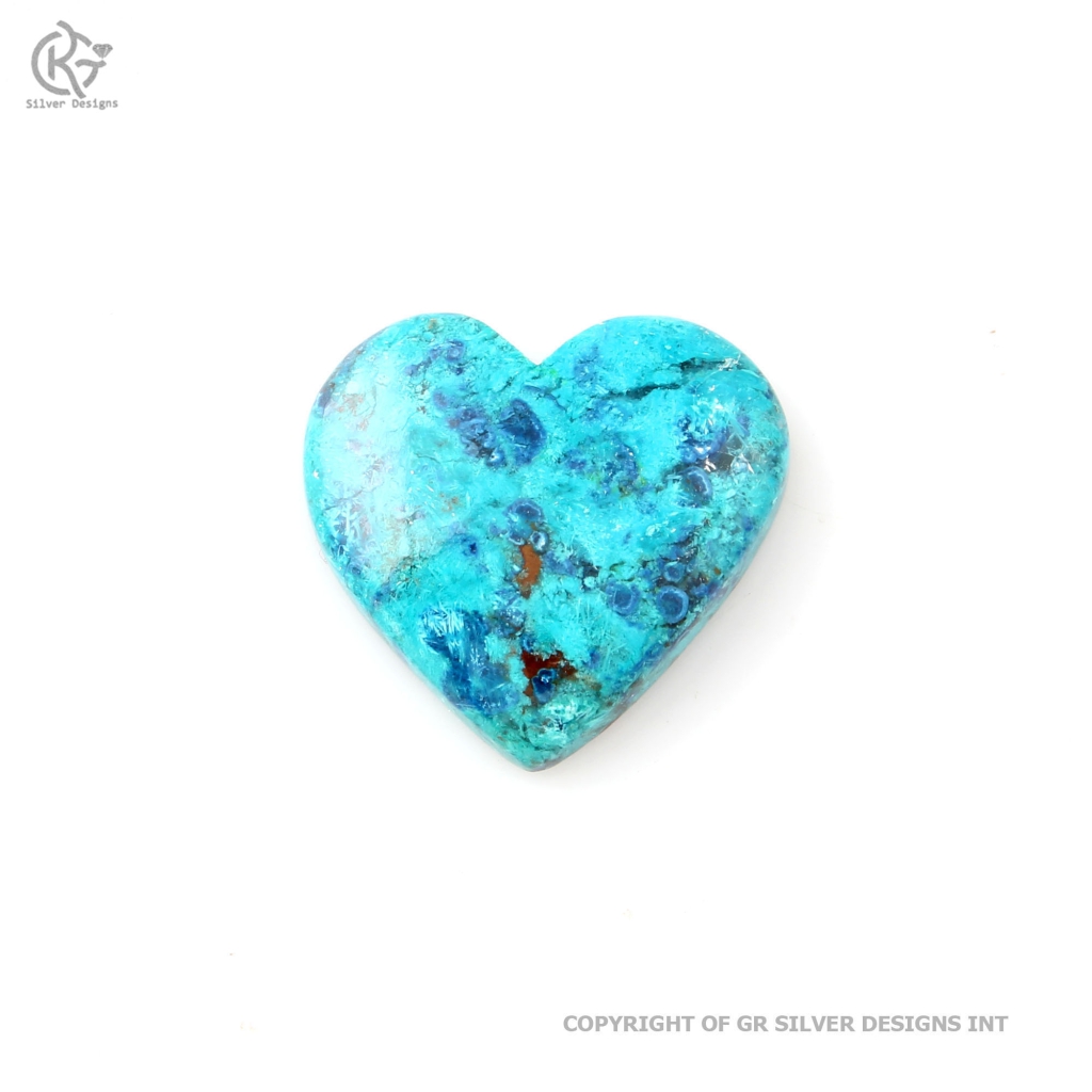 Natural Shattuckite Chrysocolla Gemstone, Chrysocolla Heart shape Cabochon Gemstone, Gems for jewellery making