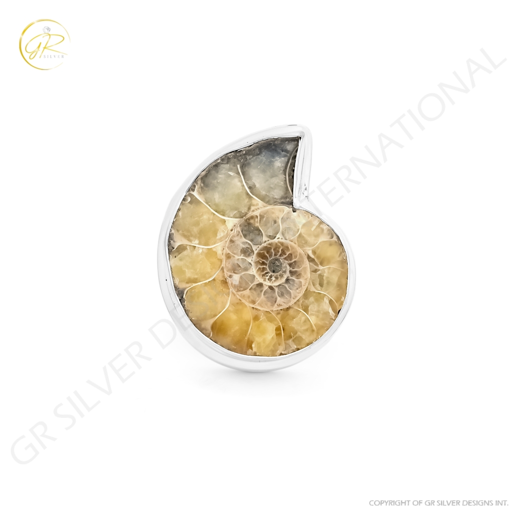 Natural Ammonite Fossil Conch Sterling Silver Rings Jewellery