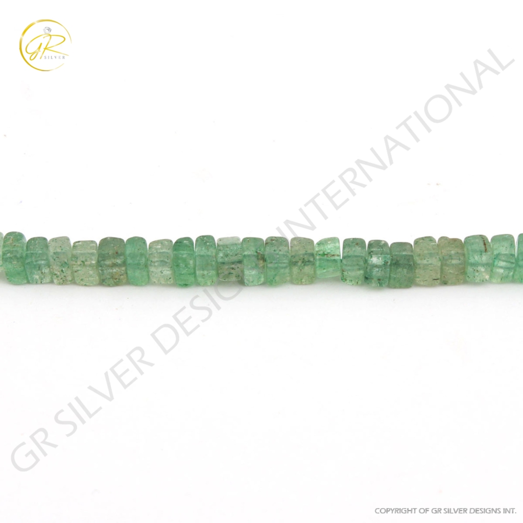 Plain Green Strawberry Quartz 4-5mm Square Gemstone Beads