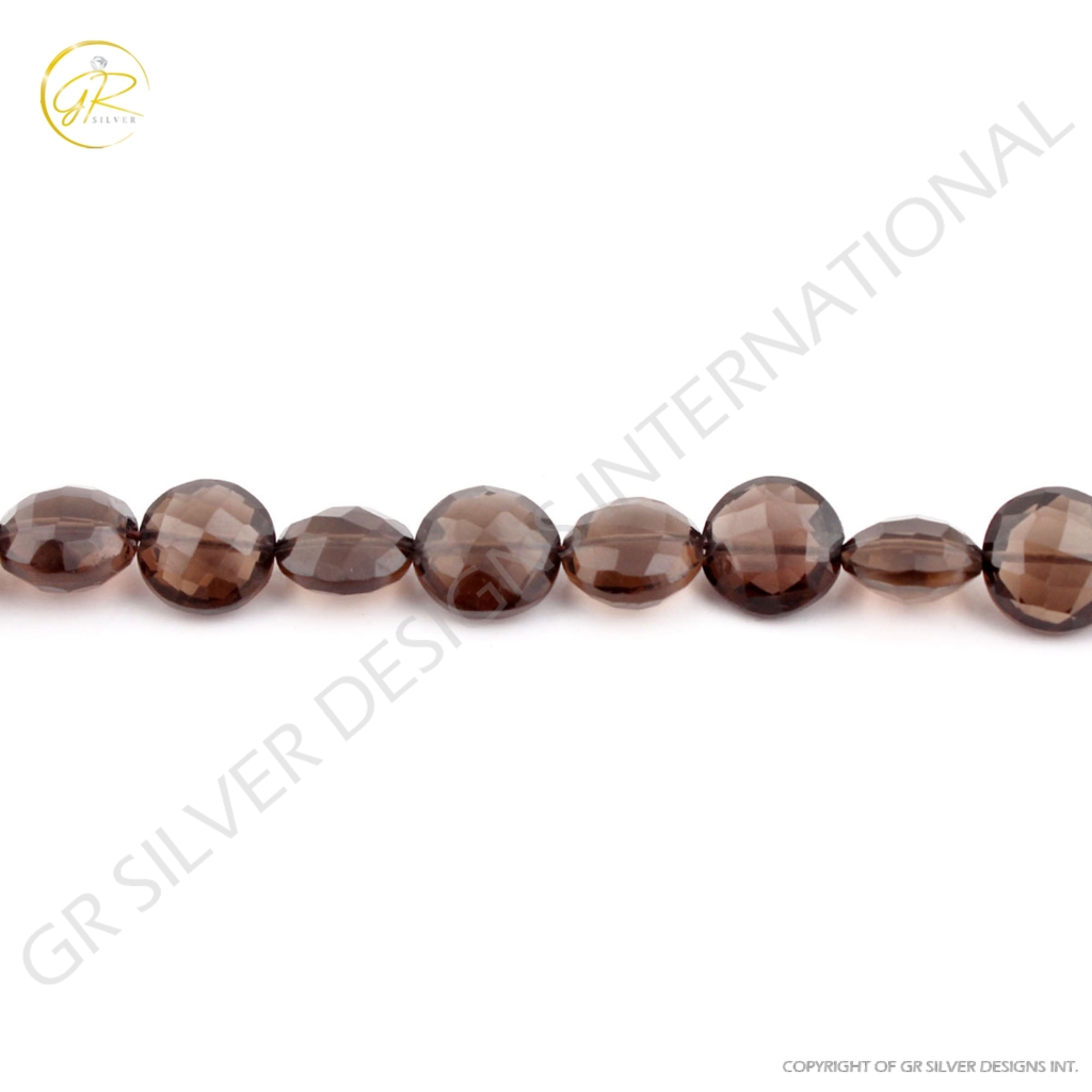 Quality Smoky Quartz Round Faceted Gemstone Beads