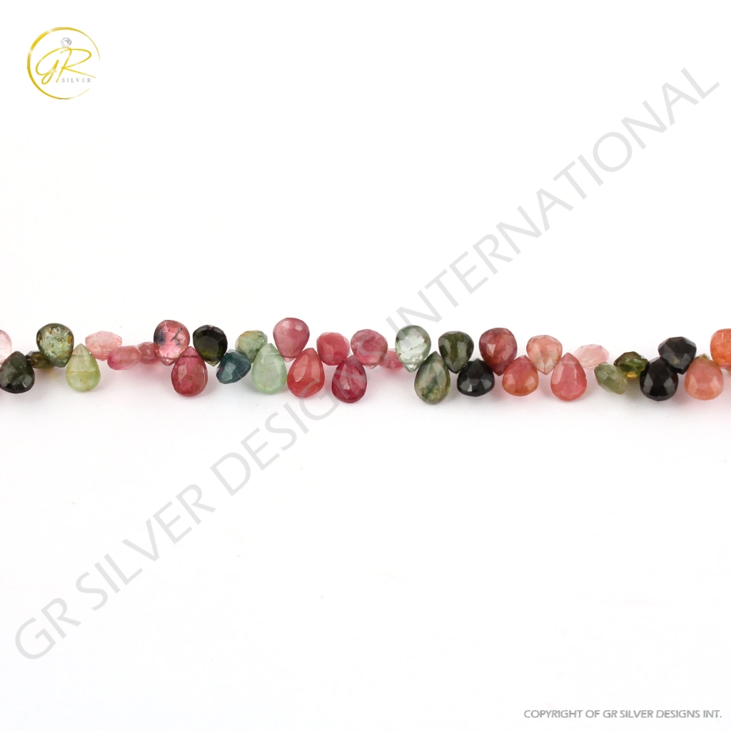 Natural Multi Tourmaline Pear Faceted Beads 8inch Strands