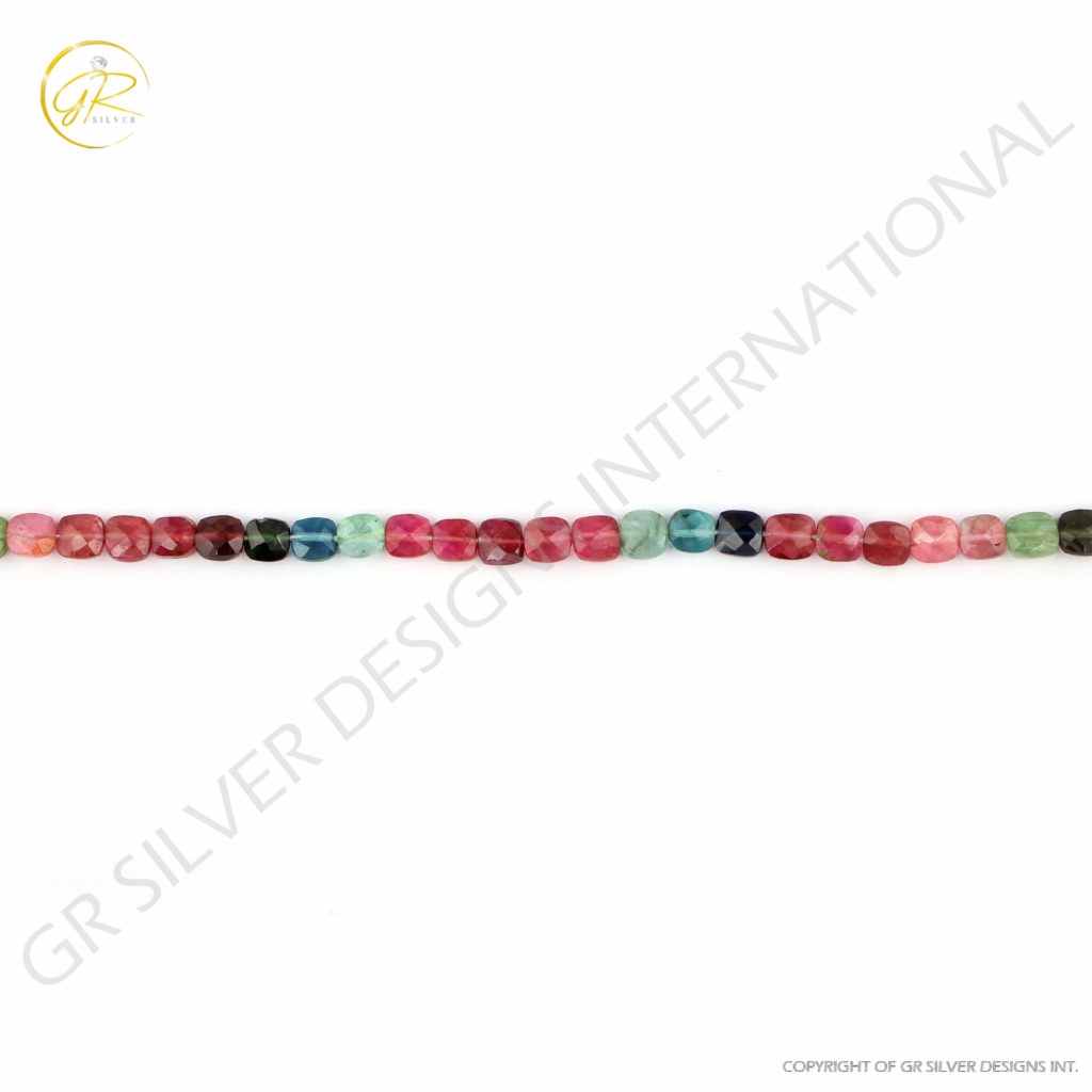 High Quality Multi Tourmaline 5mm Cushion Gemstone Handmade Beads