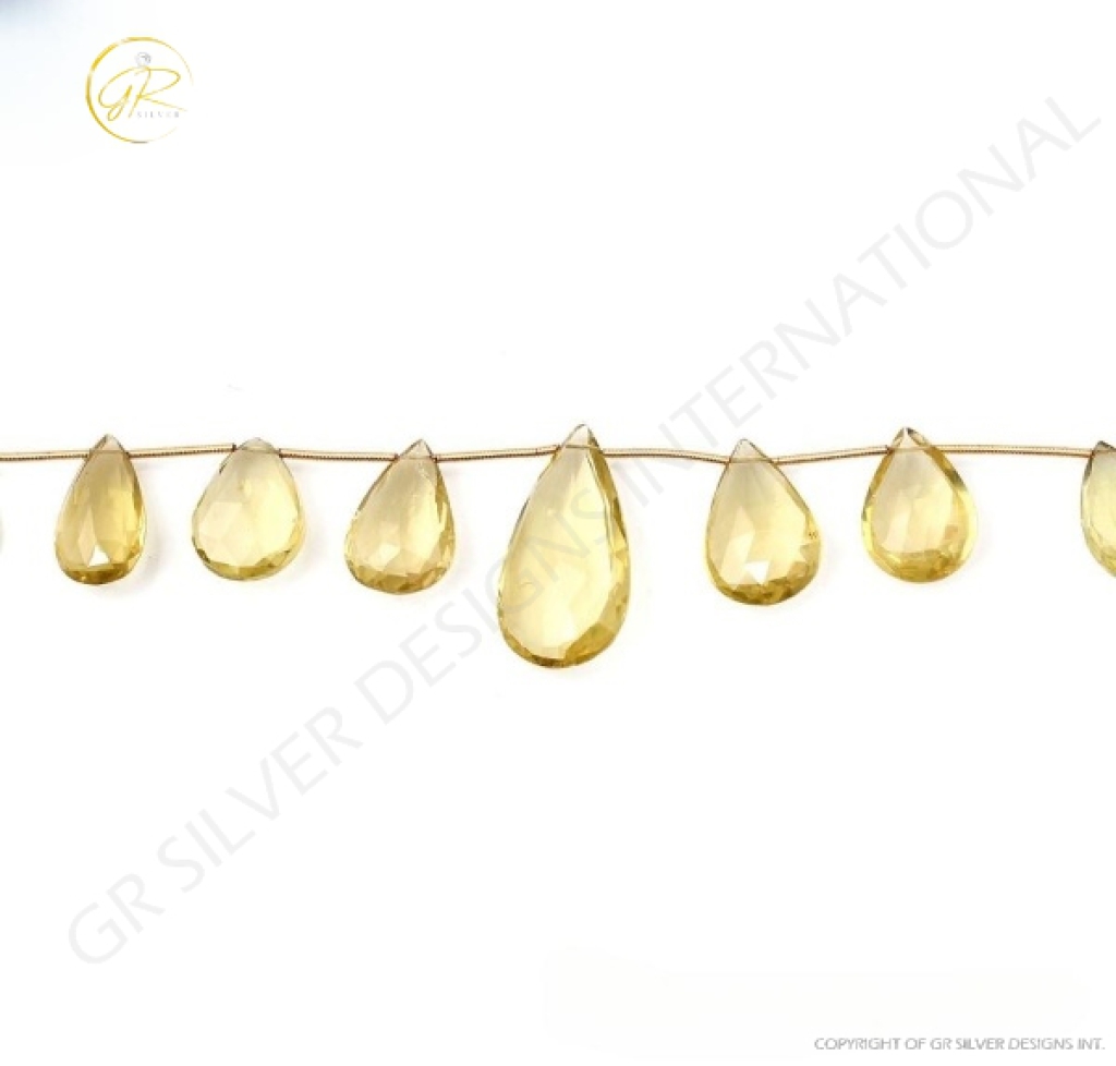 Lemon Quartz Pear Shape Gemstone Beads 16-30mm Approx 8 Strands