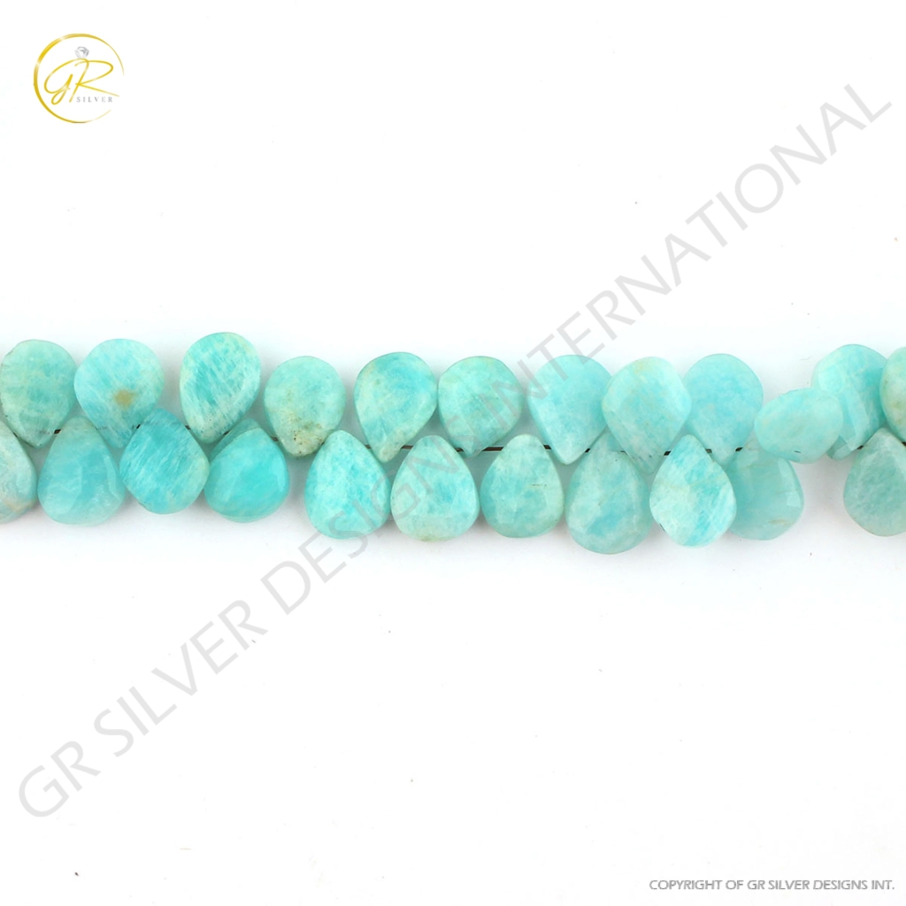 Natural Amazonite Pear Faceted Handmade Beads For Jewelry