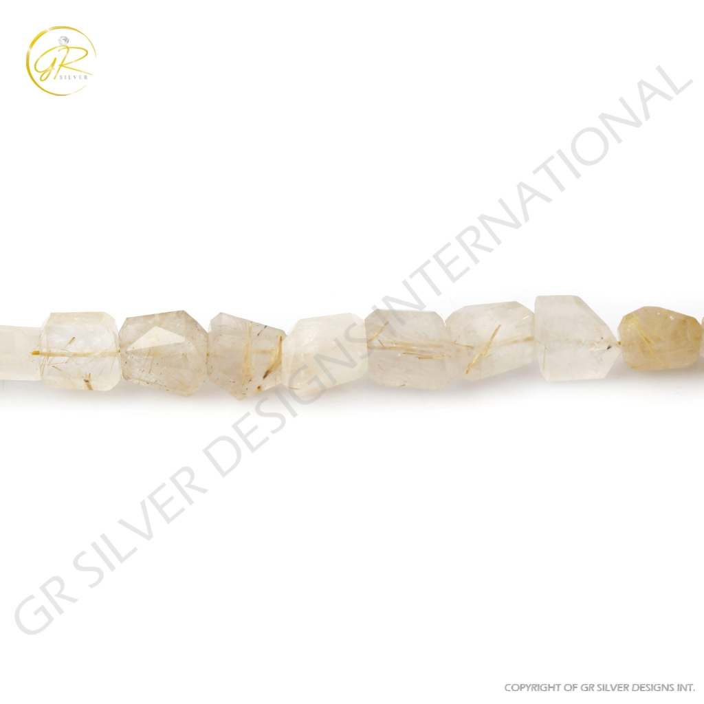 Natural Golden Rutile Quartz Faceted Tumbles Shape 10-15mm Gemstone Beads Jewelry, Quartz Beads, Gemstone Beads