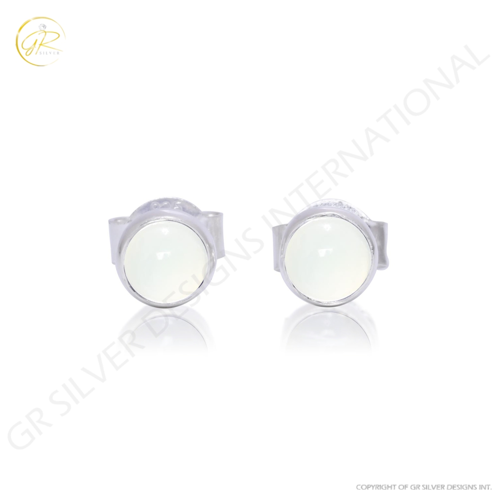 Natural Aquamarine Birthstone Sterling Silver Round Studs Earrings