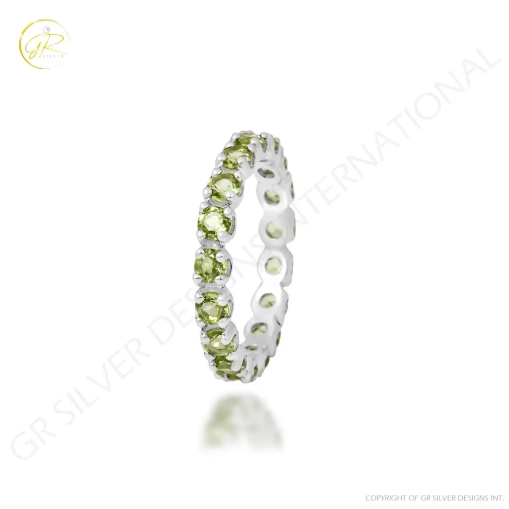 Natural Peridot Gemstone Sterling Silver Band Ring