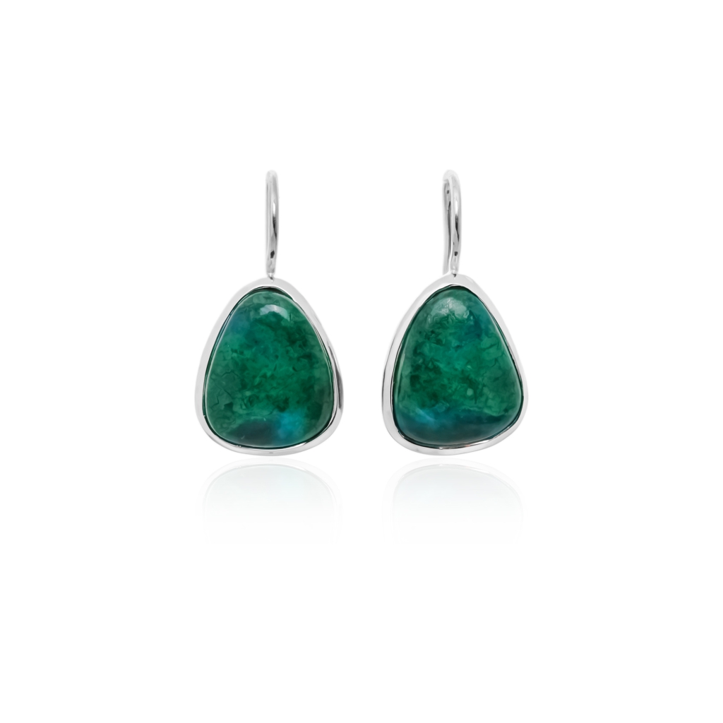 Fancy Shape Chrysocolla Gemstone Dangle Sterling Silver Women Earrings