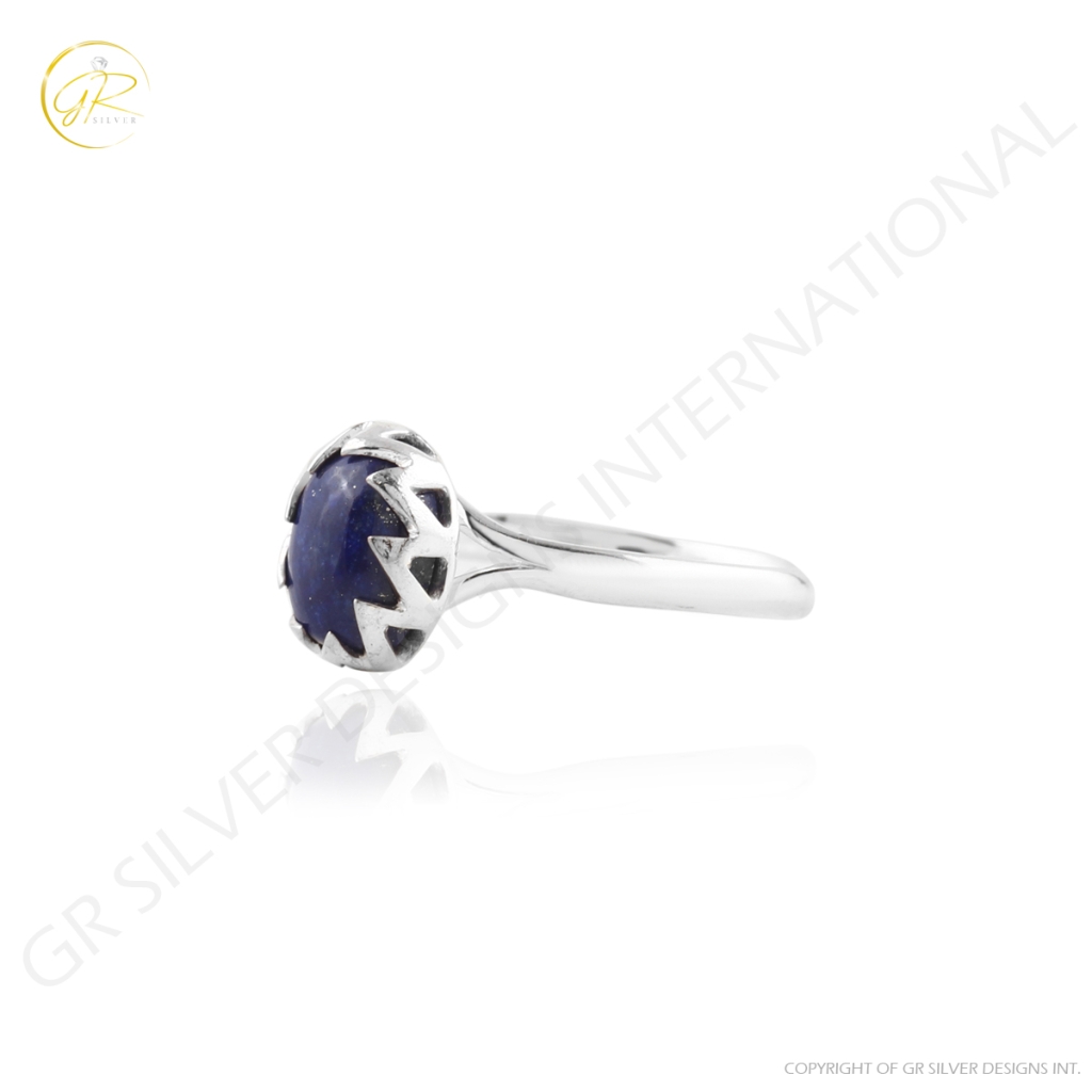 Blue Lapis Lazuli Gemstone Sterling Silver Ring