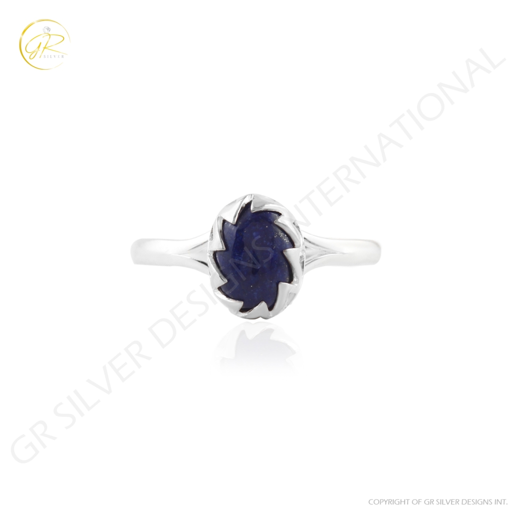 Blue Lapis Lazuli Gemstone Sterling Silver Ring