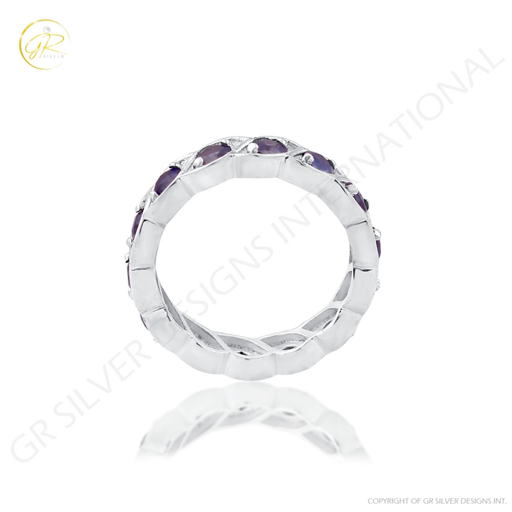 Natural Iolite Gemstone Sterling Silver Band Ring