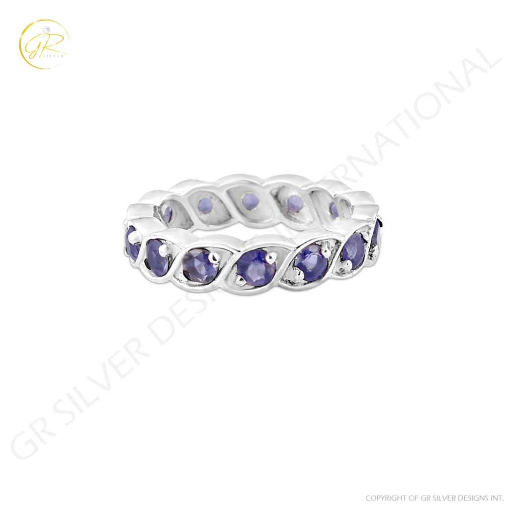 Natural Iolite Gemstone Sterling Silver Band Ring