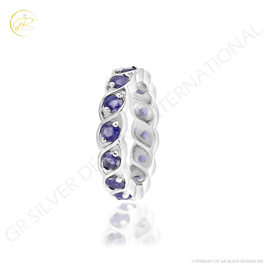 Natural Iolite Gemstone Sterling Silver Band Ring