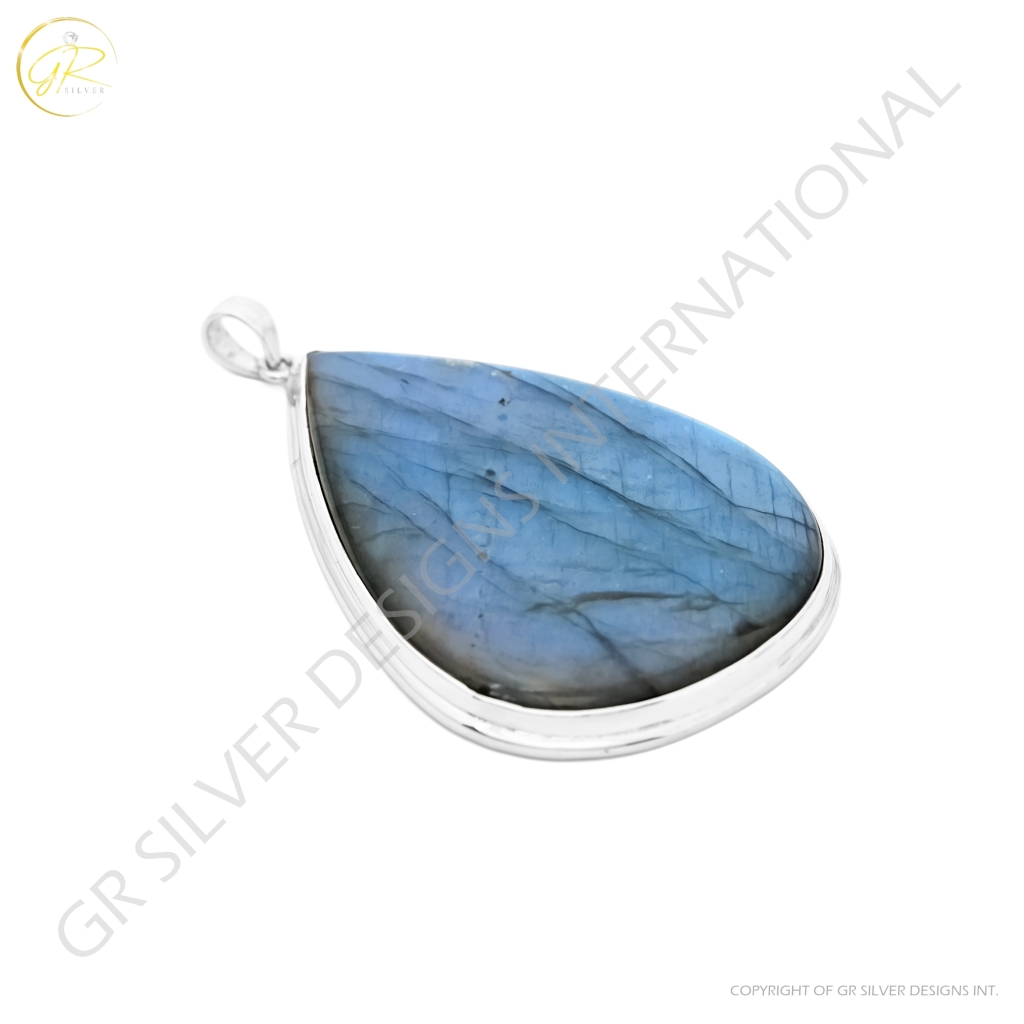 Natural Labradorite Pear Sterling Silver Pendant Jewellery