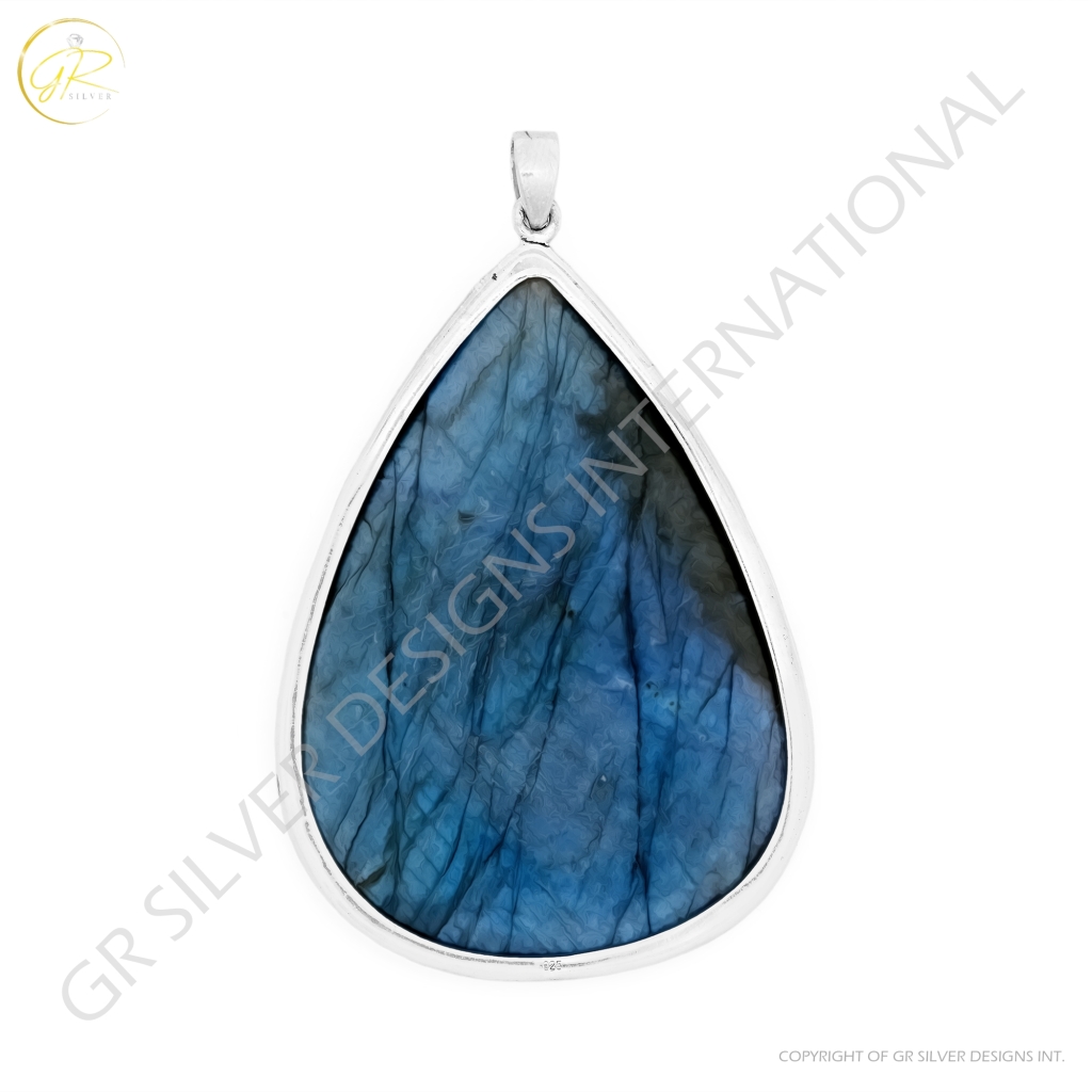 Natural Labradorite Pear Sterling Silver Pendant Jewellery