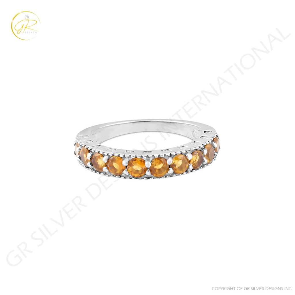 Natural Citrine Gemstone Sterling Silver Band Ring