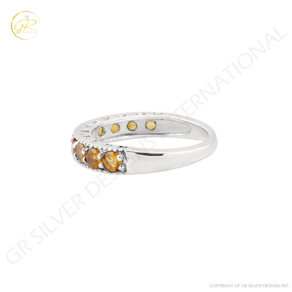 Natural Citrine Gemstone Sterling Silver Band Ring