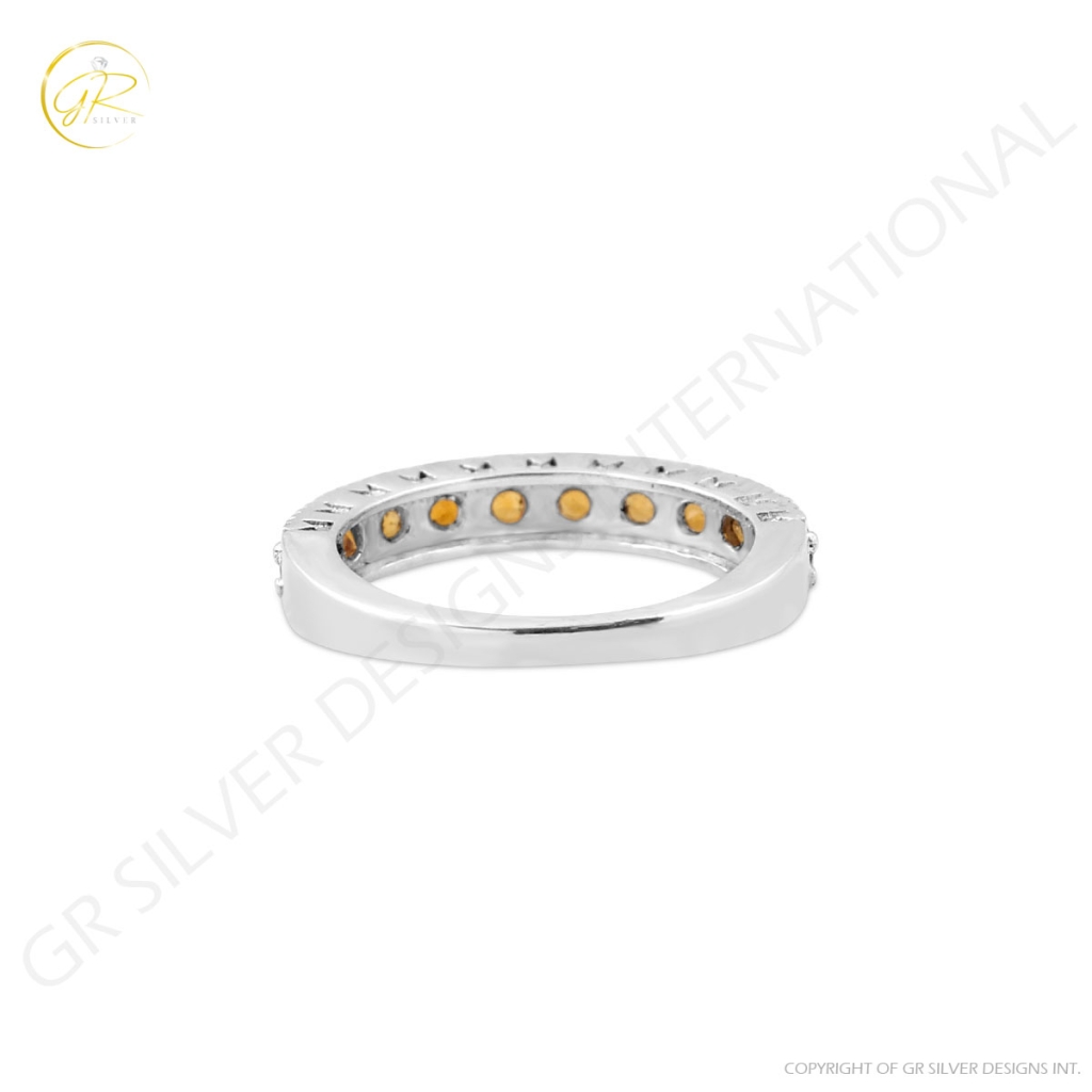 Natural Citrine Gemstone Sterling Silver Band Ring