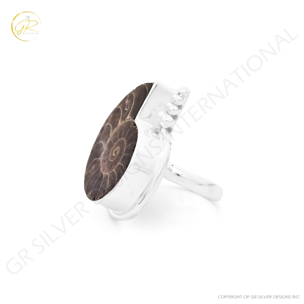 Natural Ammonite Fossil Conch Sterling Silver Rings Jewellery