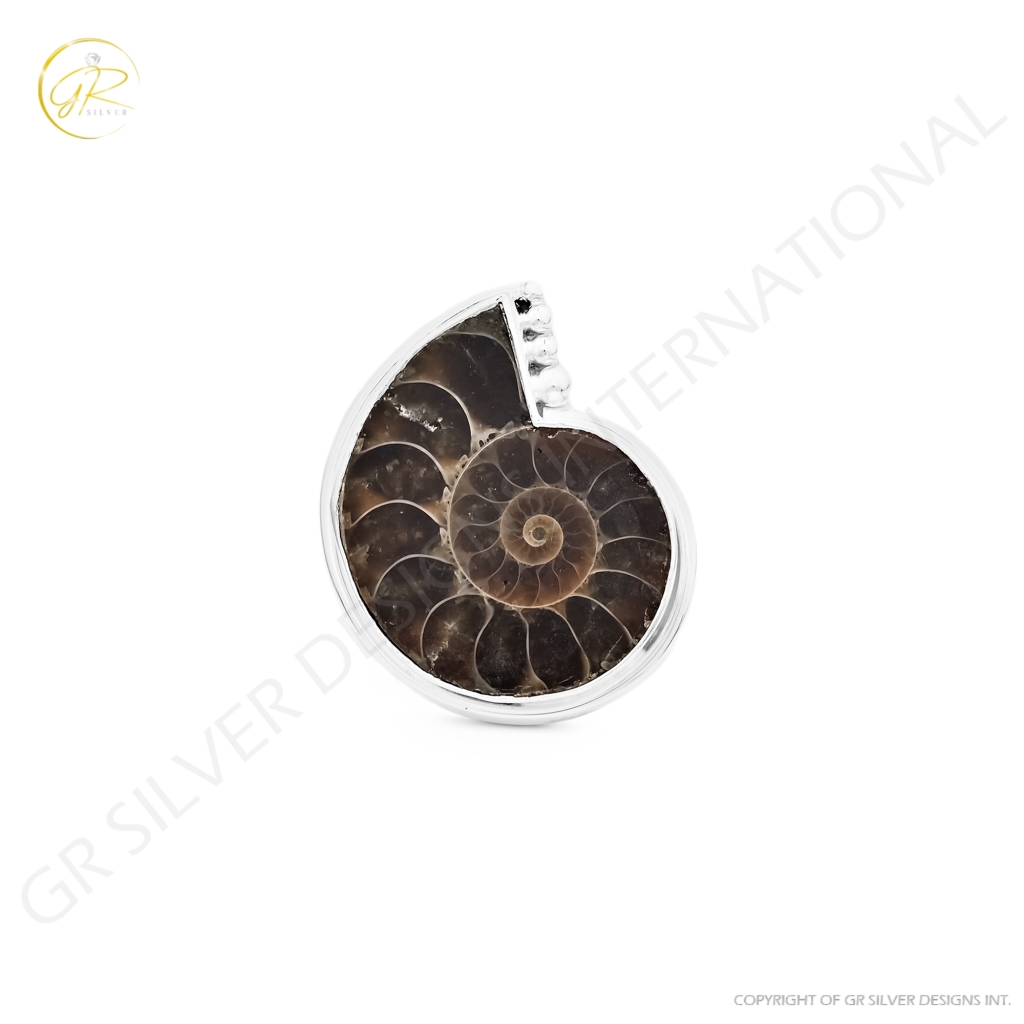 Natural Ammonite Fossil Conch Sterling Silver Rings Jewellery