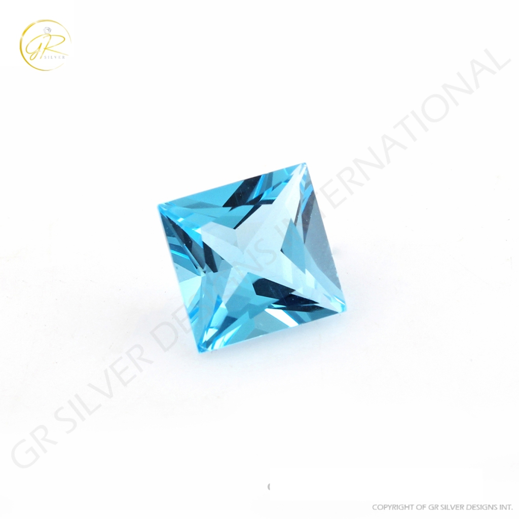 9mm Square Shape Faceted Swiss Blue Topaz Loose Gemstone