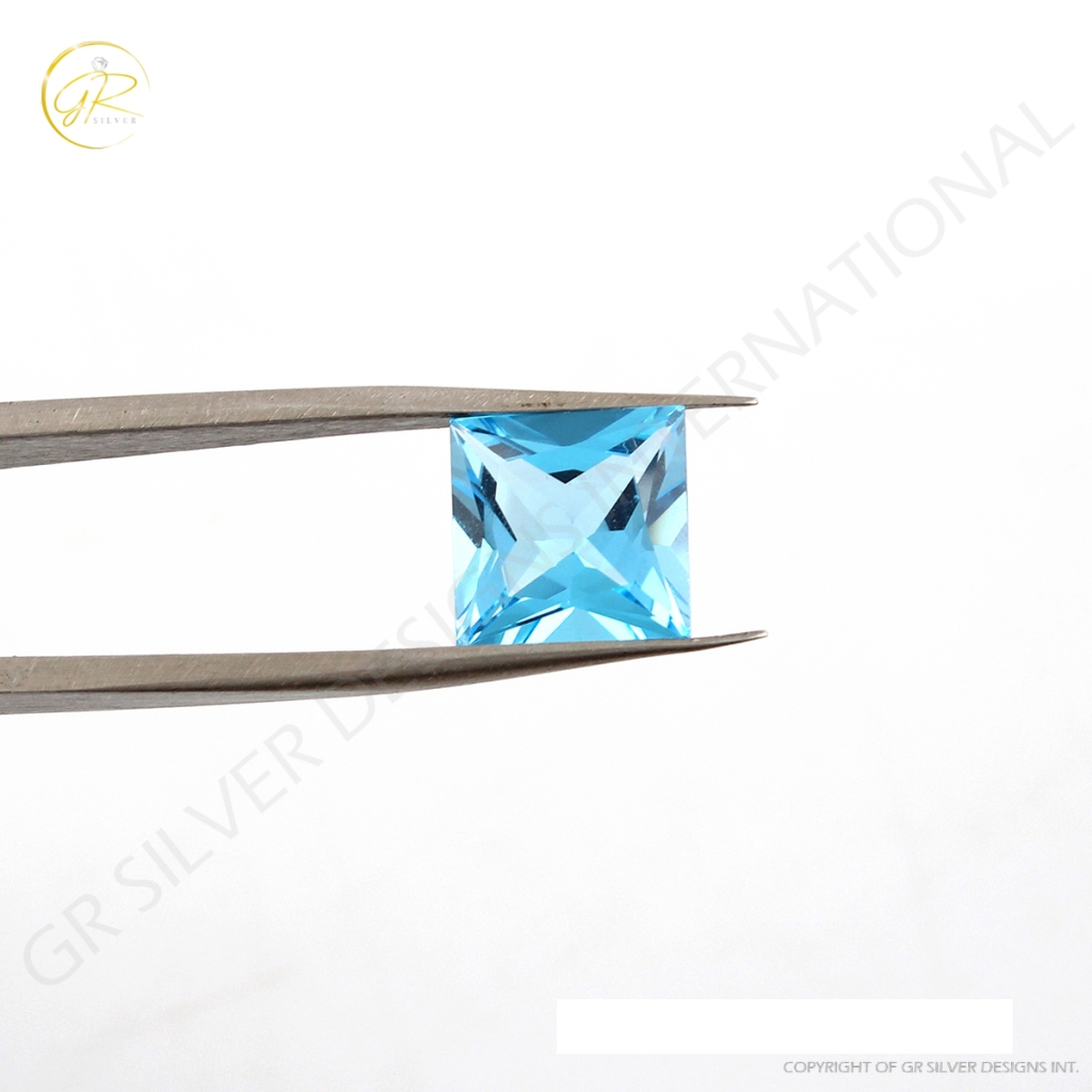 9mm Square Shape Faceted Swiss Blue Topaz Loose Gemstone