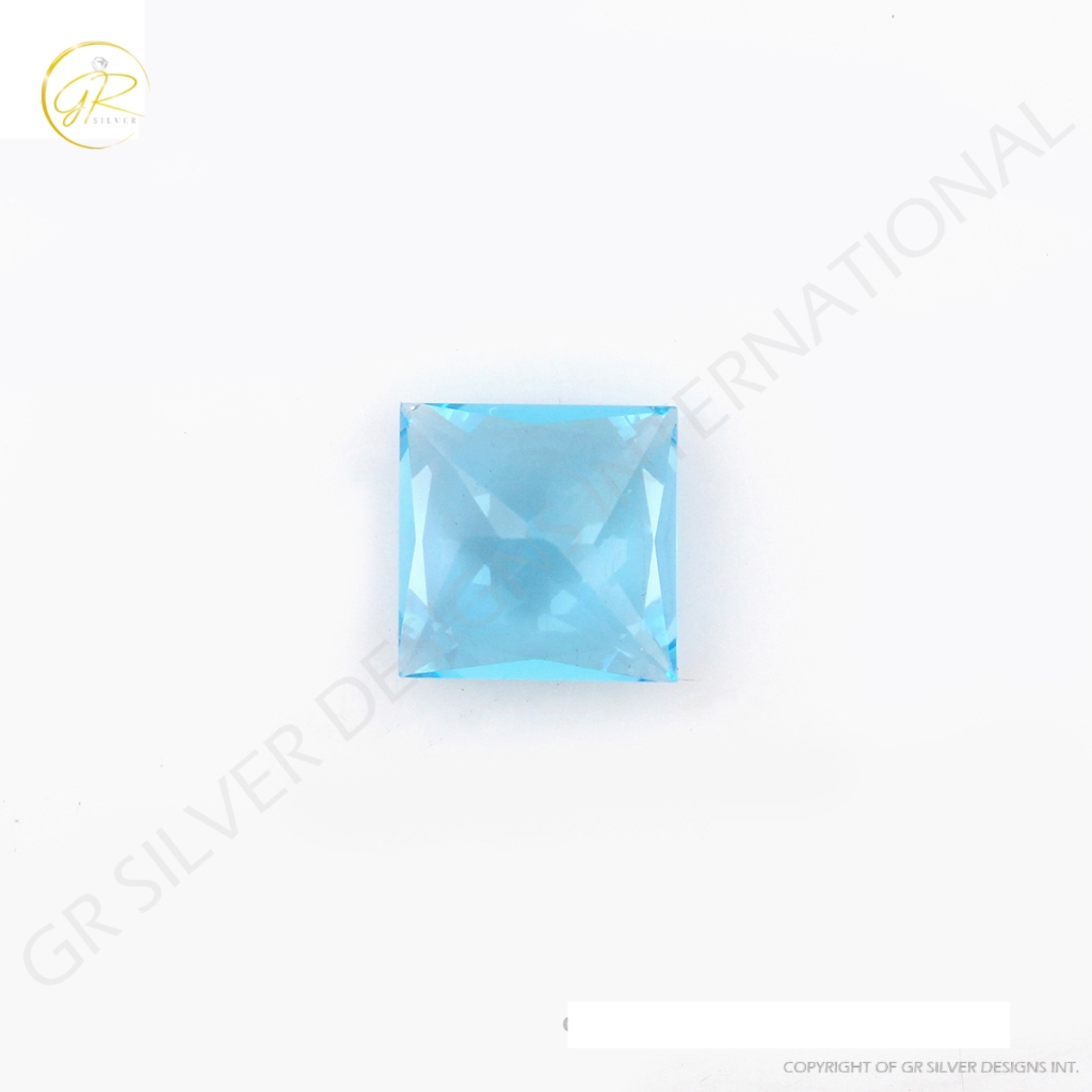 9mm Square Shape Faceted Swiss Blue Topaz Loose Gemstone