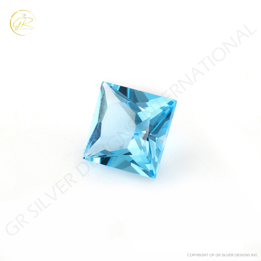 9mm Square Shape Faceted Swiss Blue Topaz Loose Gemstone