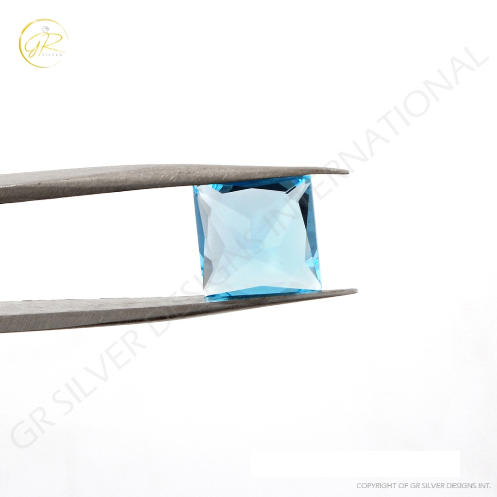 9mm Square Shape Faceted Swiss Blue Topaz Loose Gemstone