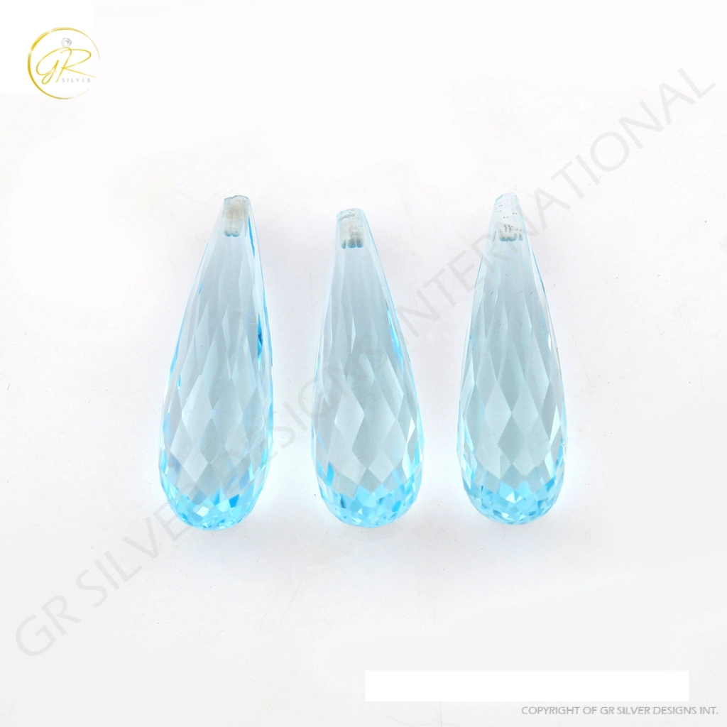 Drop Shape Natural Sky Blue Topaz briolette Cut Gemstone With Drill