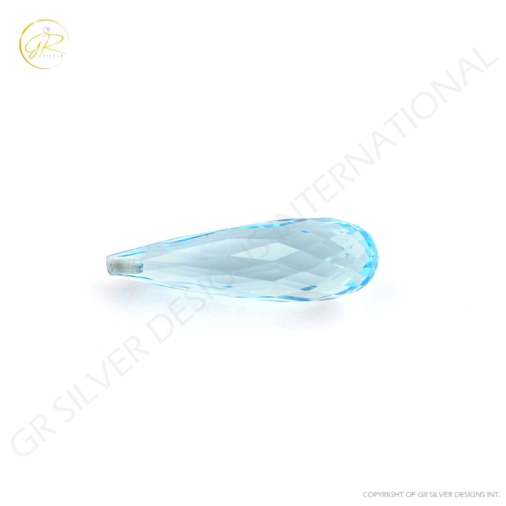 Drop Shape Natural Sky Blue Topaz briolette Cut Gemstone With Drill