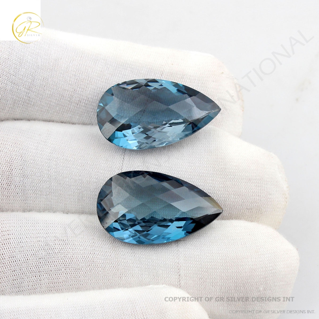 Natural London Blue Topaz Pear Shape Briolette Cut Loose Gemstone