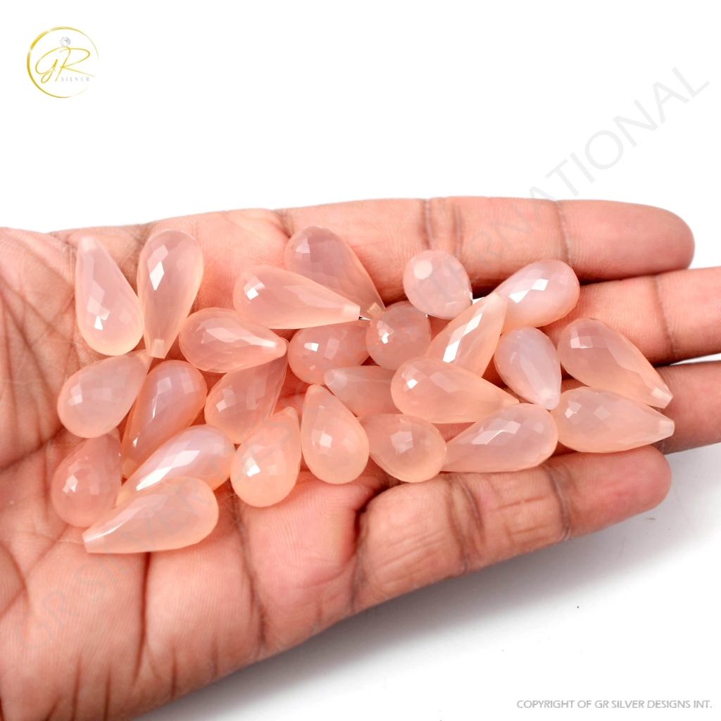 Natural Rose Quartz Faceted Teardrop Shape Briolette Cut Loose Gemstone