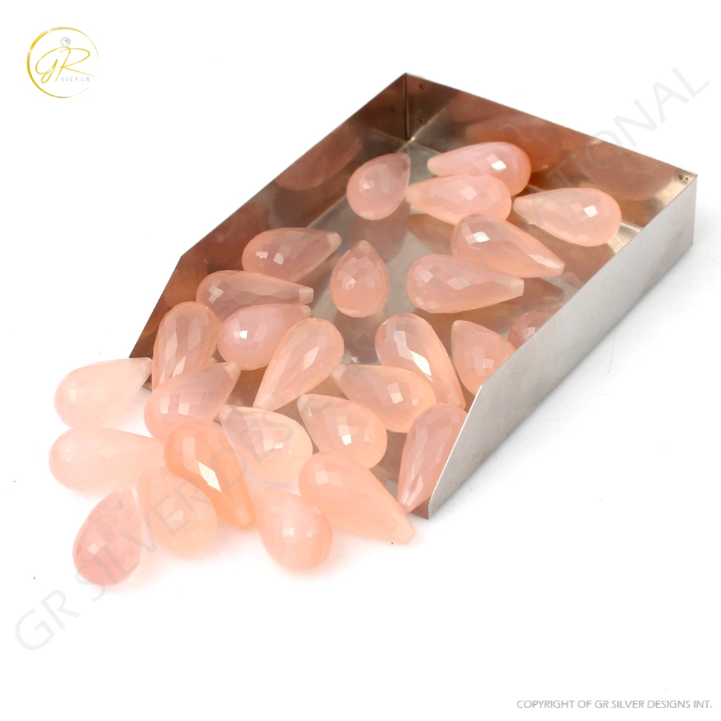 Natural Rose Quartz Faceted Teardrop Shape Briolette Cut Loose Gemstone