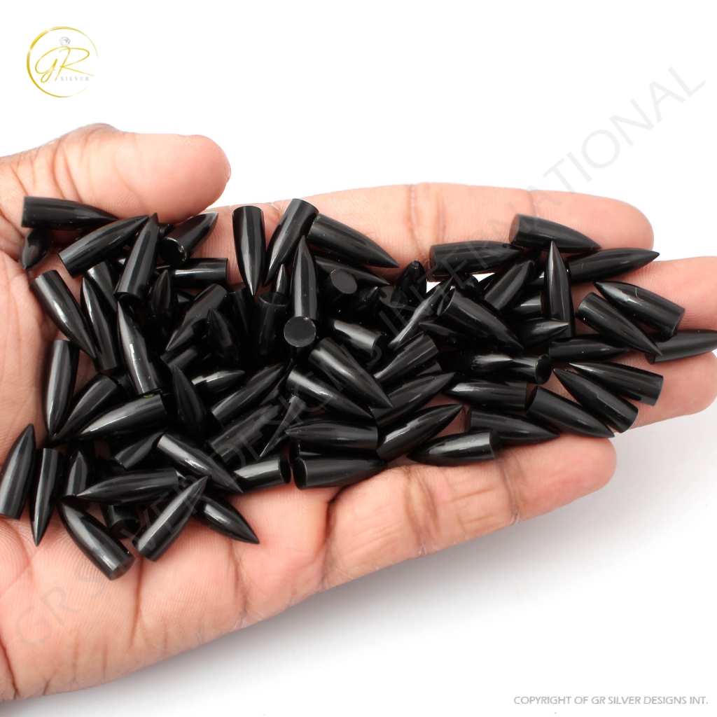 Natural Black Onyx Pointed Smooth Bullet Shape Gemstone