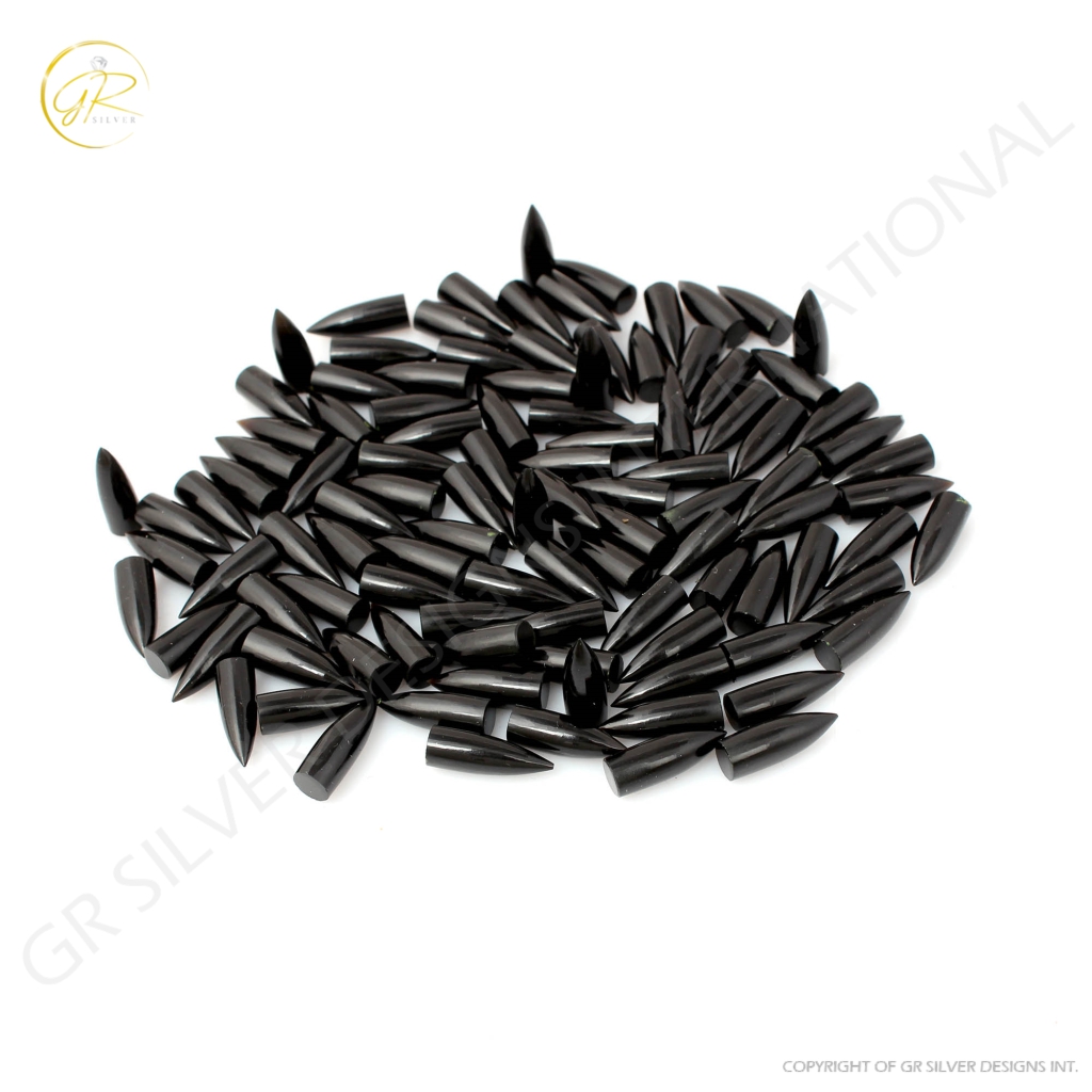 Natural Black Onyx Pointed Smooth Bullet Shape Gemstone