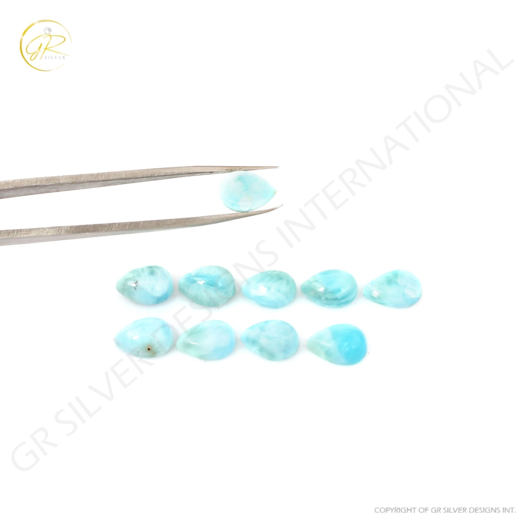 7x10mm Pear Cabochon Natural Larimar Loose Gemstone