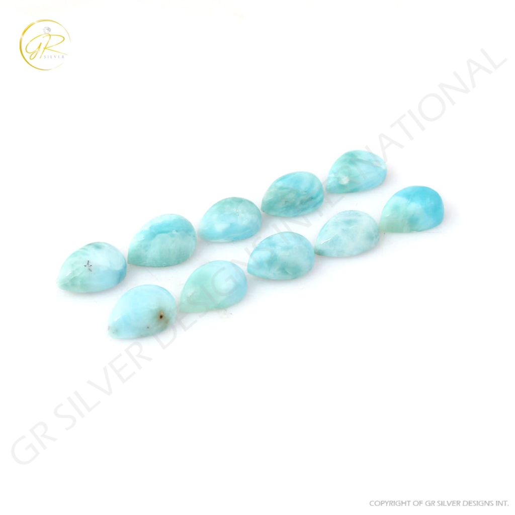 7x10mm Pear Cabochon Natural Larimar Loose Gemstone