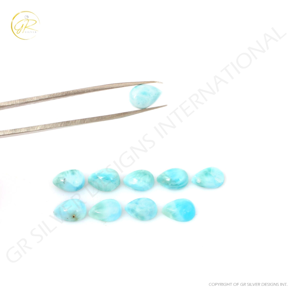 7x10mm Pear Cabochon Natural Larimar Loose Gemstone