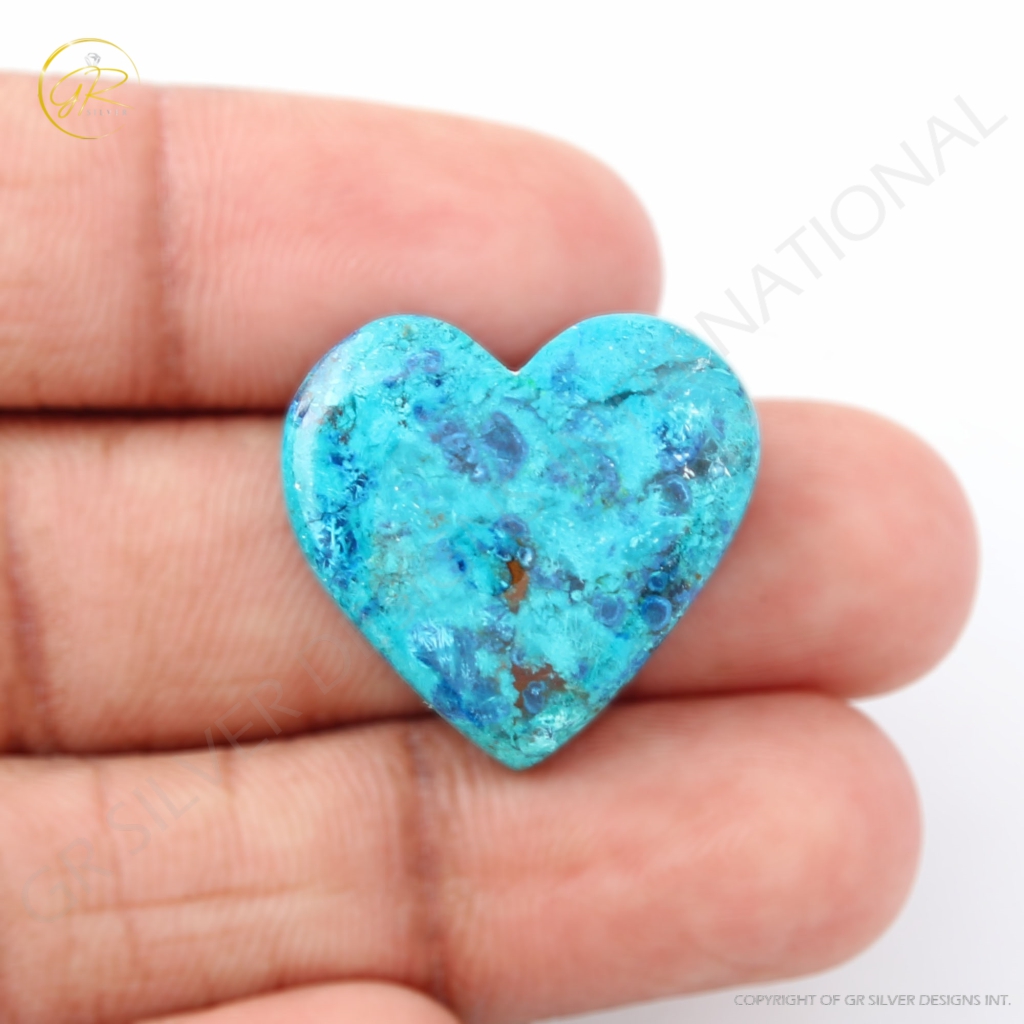 Natural Shattuckite Chrysocolla Gemstone, Chrysocolla Heart shape Cabochon Gemstone, Gems for jewellery making