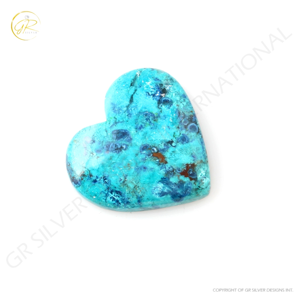 Natural Shattuckite Chrysocolla Gemstone, Chrysocolla Heart shape Cabochon Gemstone, Gems for jewellery making