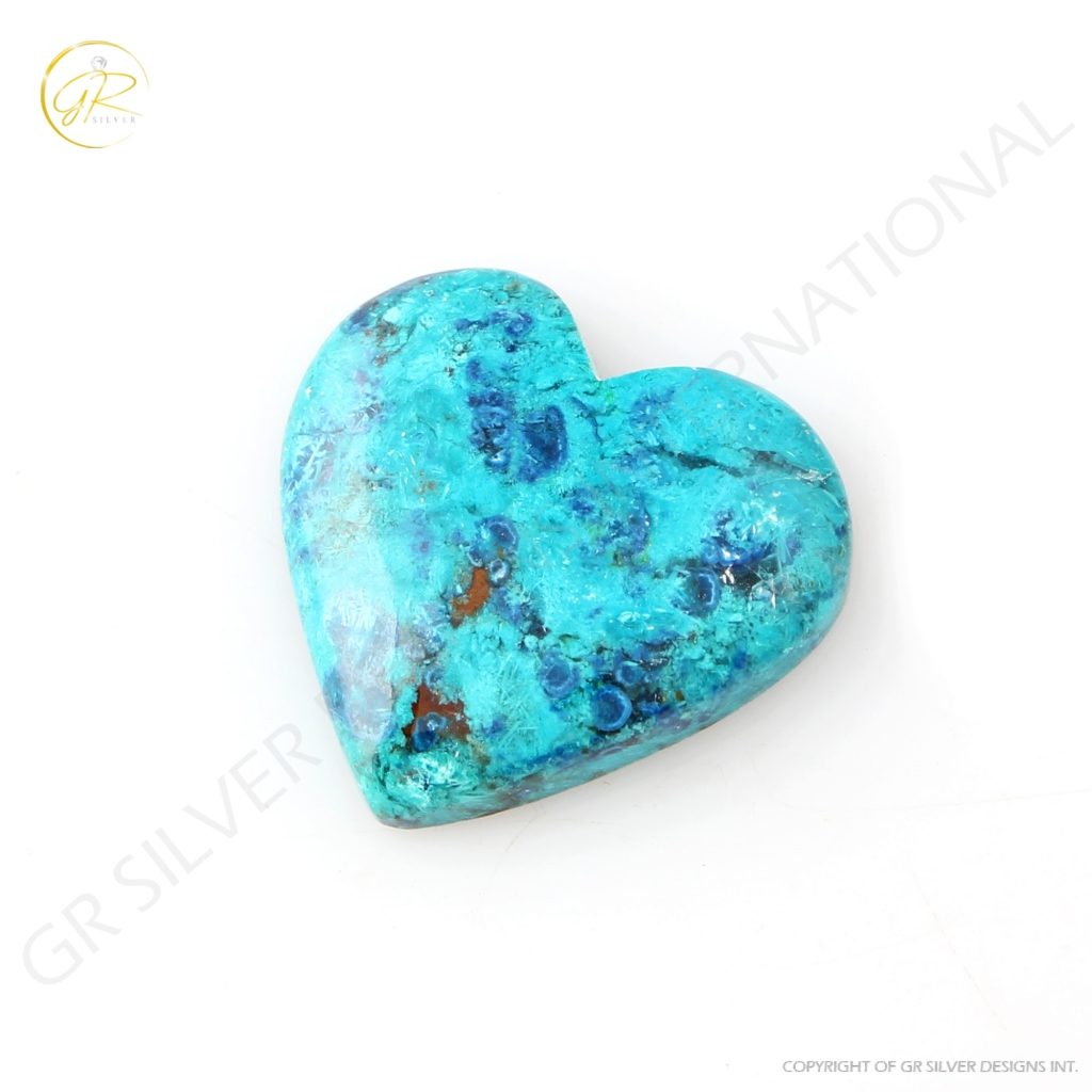 Natural Shattuckite Chrysocolla Gemstone, Chrysocolla Heart shape Cabochon Gemstone, Gems for jewellery making