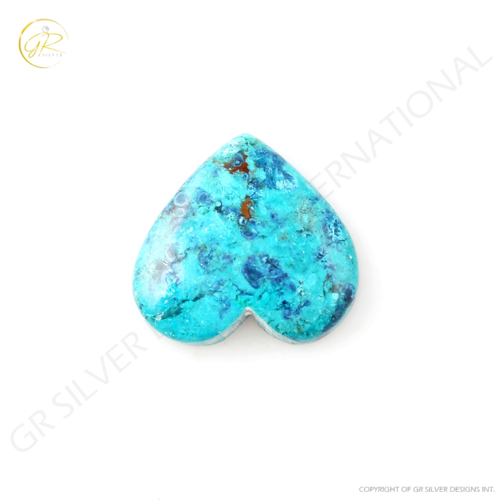 Natural Shattuckite Chrysocolla Gemstone, Chrysocolla Heart shape Cabochon Gemstone, Gems for jewellery making